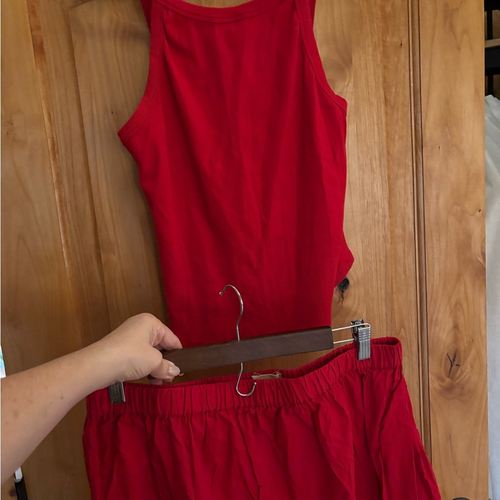 Free People Red Sleeveless Top and skirt Set